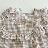 Baby Plaid Pattern Square Neck Puff Sleeves Onesies & Dress by MyKids-USA™