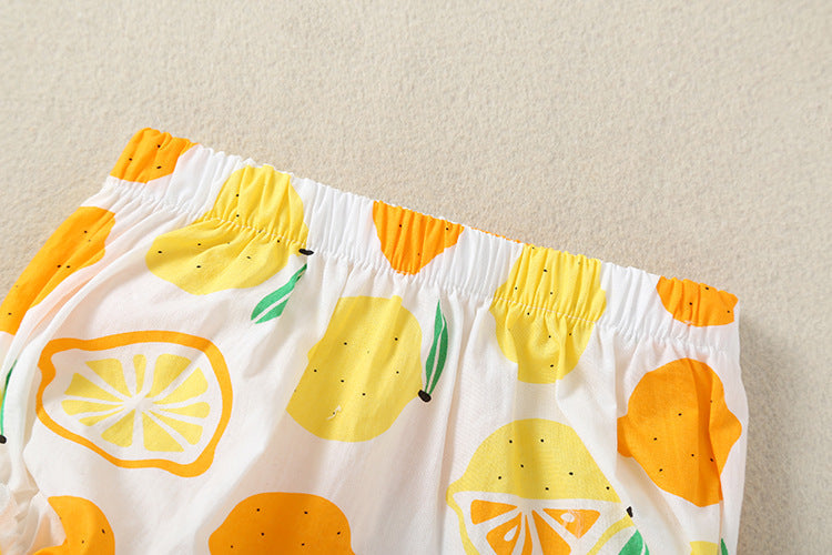 Baby Girl Lemon Fruit Print Sleeveless Dress Combo Short Pants In Sets by MyKids-USA™