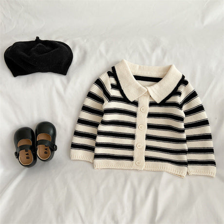 Baby Striped Pattern Lapel Knitted Cardigan With Pants Sets by MyKids-USA™