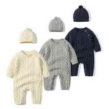 Baby Solid Color Crochet Knitted Pattern Shoulder Button Design Rompers by MyKids-USA™