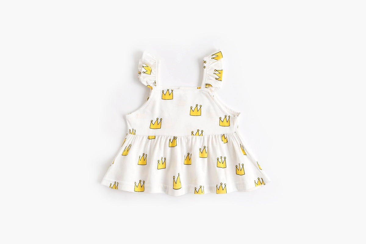 Baby Girl Printed Pattern Ruffle Design Sleeveless Tops Combo Shorts Sets by MyKids-USA™