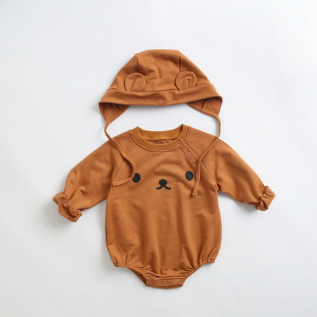 Baby 1pcs Cartoon Print Pattern Long Sleeved Cotton Triangle Onesies With Hat by MyKids-USA™