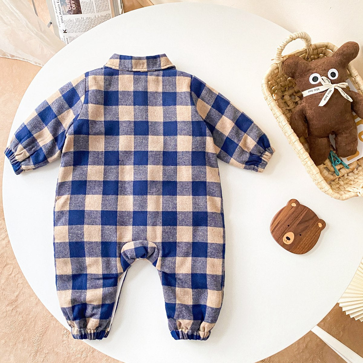 Baby Boy Plaid Pattern Snap Button Front Long-sleeved Thick Rompers by MyKids-USA™