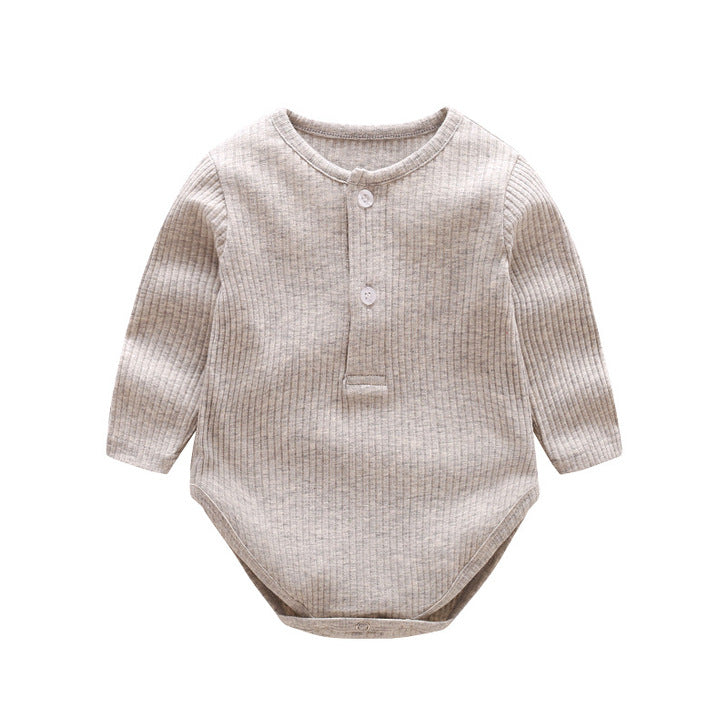 Baby Solid Color Ruffle & Buttoned Design Long-Sleeved O-Neck Onesies by MyKids-USA™