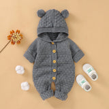 Baby 1pcs Cable Knitted Graphic Button Front Design Rompers With Hairball Patched Hat by MyKids-USA™