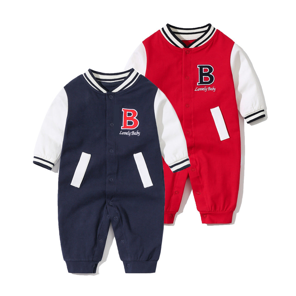 Baby Letter Embroidered Pattern Long Sleeves Baseball Rompers by MyKids-USA™