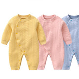 Baby Solid Color Side Snap Button Design Long Sleeved Winter Thickened Romper by MyKids-USA™