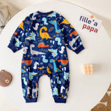 Baby Boy Cartoon Animals Graphic Snap Button Front Design Long Sleeved Romper Jumpsuit by MyKids-USA™