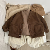 Baby Boy And Girl Solid Color Single Breasted Design V-Neck Thermal Autumn Jacket by MyKids-USA™