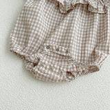 Baby Plaid Pattern Square Neck Puff Sleeves Onesies & Dress by MyKids-USA™