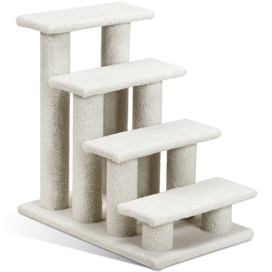 4-Step Pet Stairs Carpeted Ladder Ramp Scratching Post Cat Tree Climber-Beige