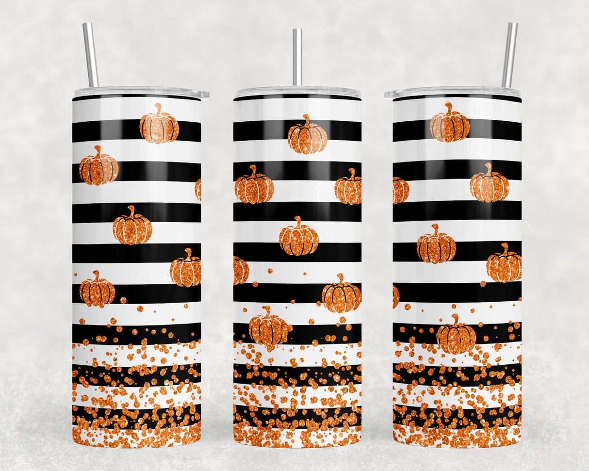 Pumpkin Stripes  - 20 oz Steel Skinny Tumbler - Optional Blue Tooth Speaker - Speaker Color will Vary by Rowdy Ridge Co