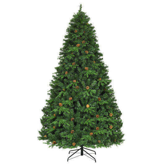 Flocked Artificial Christmas Tree with LED Lights and Pine Cones-8ft