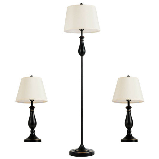 3 Pieces Brushed Nickel Lamp Set-Black