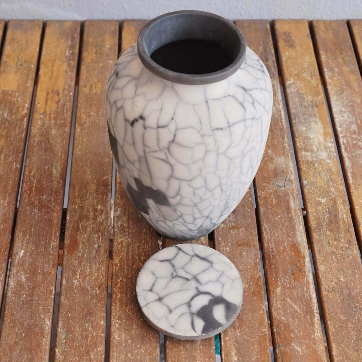 RAAQUU Omoide Ceramic Urn (Pre-Order) for Adult Remains - Raku Pottery 170 cubic inches Unique Handmade Cremation Vessel for Ashes, Pets, Cats, Dogs by RAAQUU