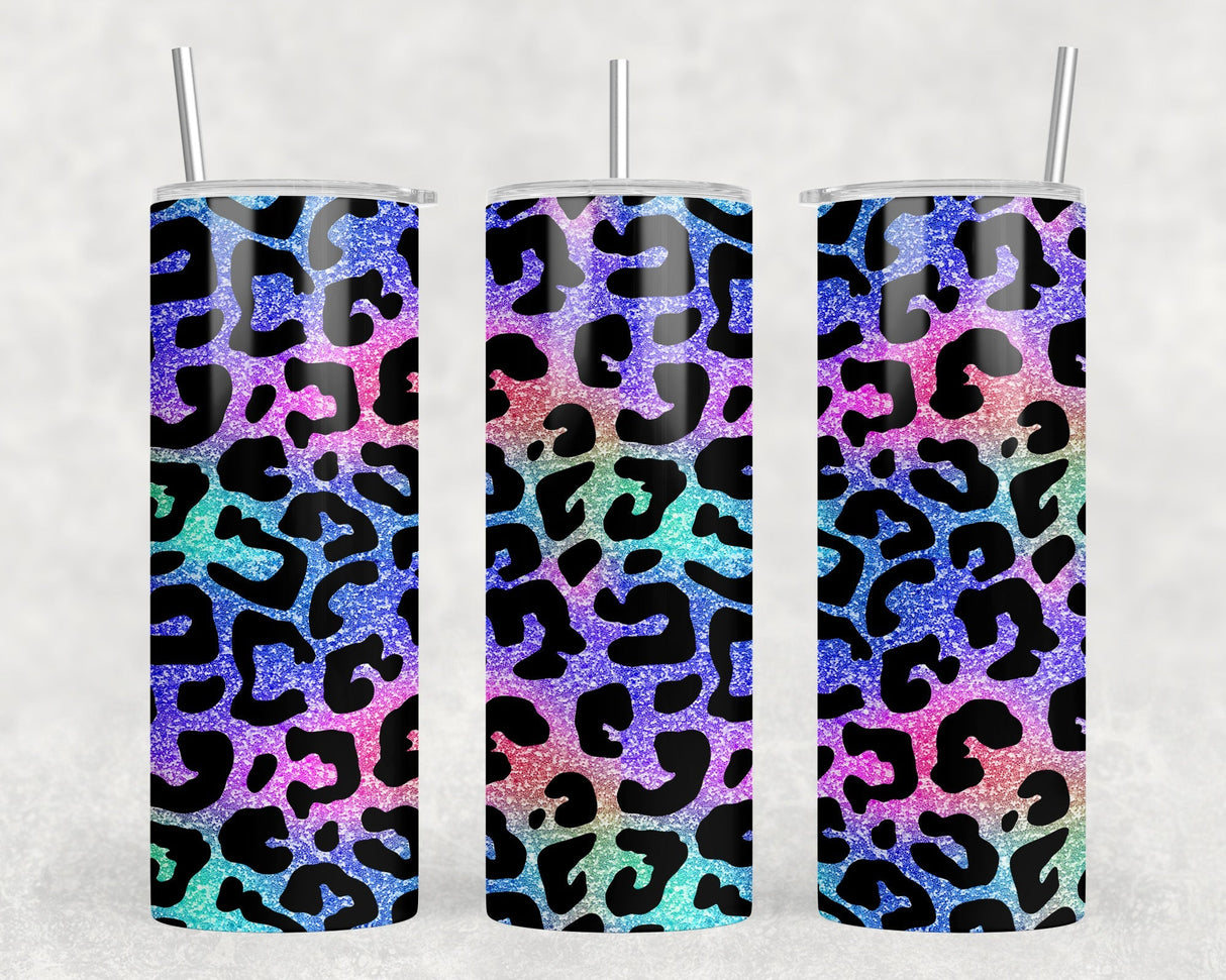 Rainbow Leopard Print - 20 oz Steel Skinny Tumbler - Optional Blue Tooth Speaker - Speaker Color will Vary by Rowdy Ridge Co