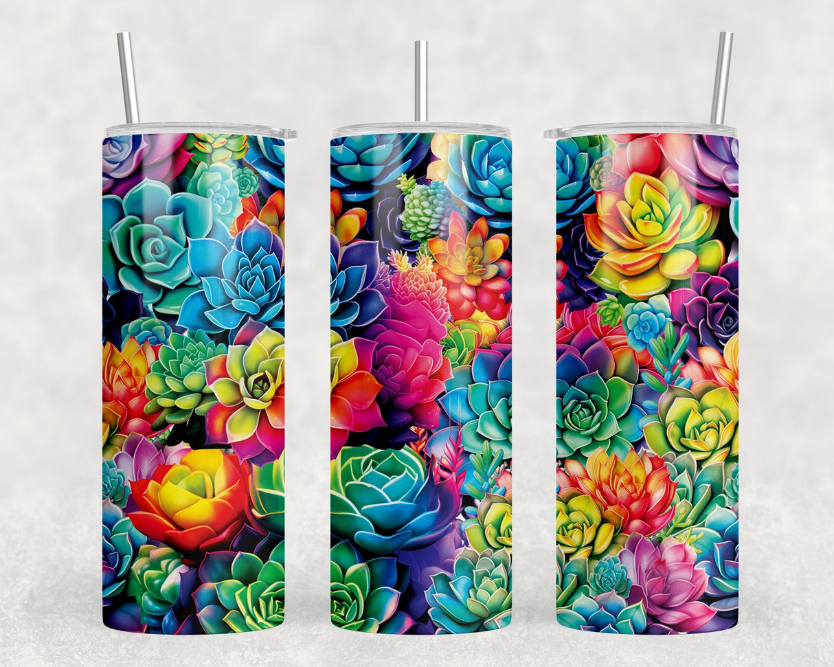 Rainbow Succulents|Skinny Tumbler|Optional Bluetooth Speaker| Speaker Color Varies by Rowdy Ridge Co