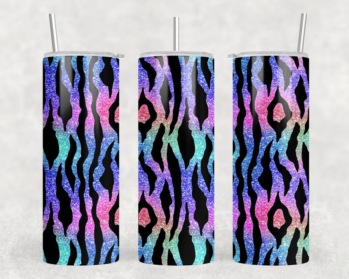 Rainbow Tiger Stripes - 20 oz Steel Skinny Tumbler - Optional Blue Tooth Speaker - Speaker Color will Vary by Rowdy Ridge Co