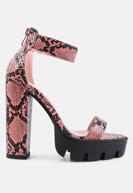 rattle snake print chunky high block heel sandals by London Rag