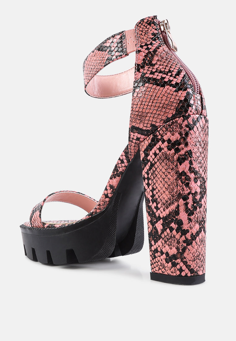 rattle snake print chunky high block heel sandals by London Rag