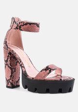 rattle snake print chunky high block heel sandals by London Rag