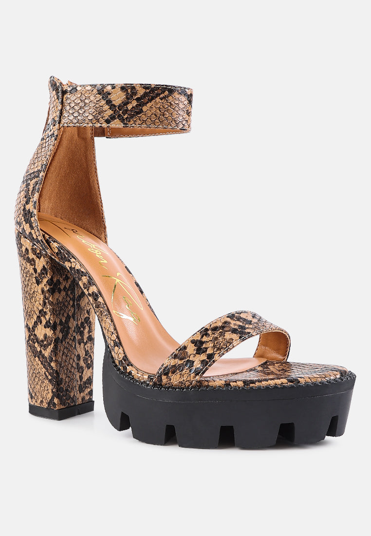 rattle snake print chunky high block heel sandals by London Rag