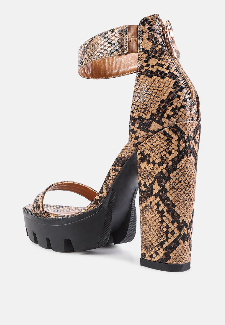 rattle snake print chunky high block heel sandals by London Rag