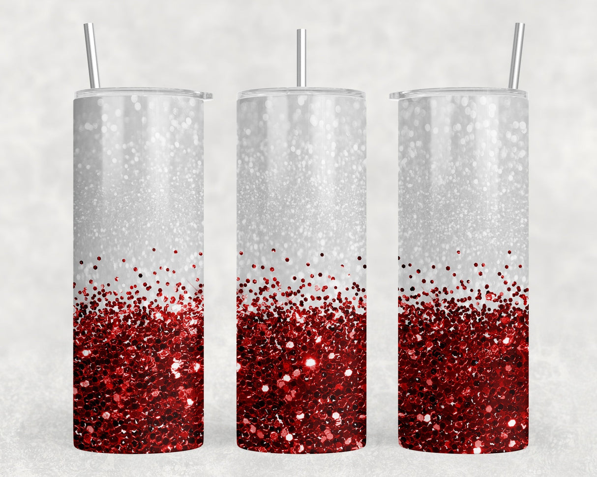 Red faux glitter - 20 oz Steel Skinny Tumbler - Optional Blue Tooth Speaker - Speaker Color will Vary by Rowdy Ridge Co