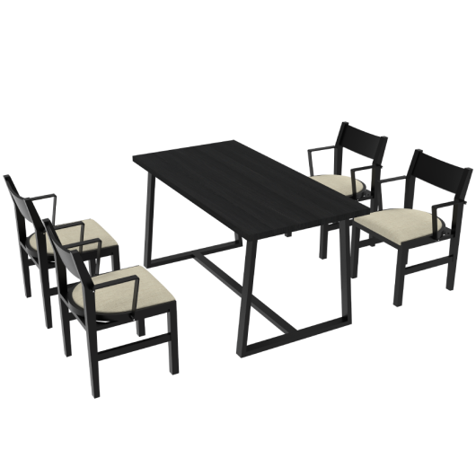 4-Person Dining Table Set with Chairs and Bench-Regular Design-Black-Beige-4