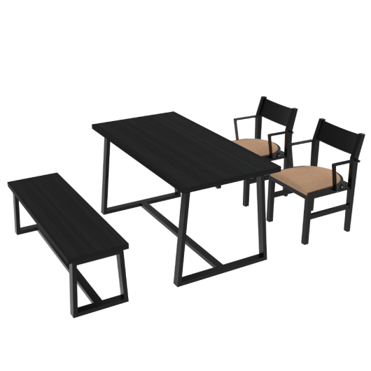 4-Person Dining Table Set with Chairs and Bench-Regular Design-Black-Brown