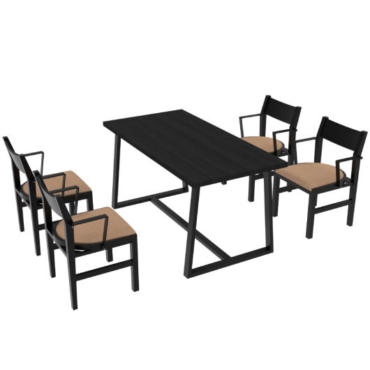 4-Person Dining Table Set with Chairs and Bench-Regular Design-Black-Brown-4