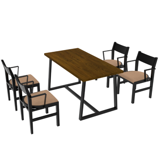 4-Person Dining Table Set with Chairs and Bench-Regular Design-Dark Wood-Brown-4