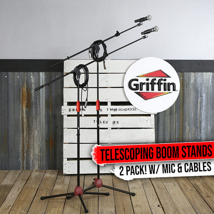 GRIFFIN Microphone Boom Stand, Cardioid Dynamic Mic, XLR Cable, & Clip (Pack of 2) - Telescoping Arm by GeekStands.com