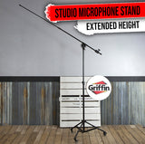 GRIFFIN Professional Studio Microphone Boom Stand with Casters - Extended Height Recording Mic by GeekStands.com