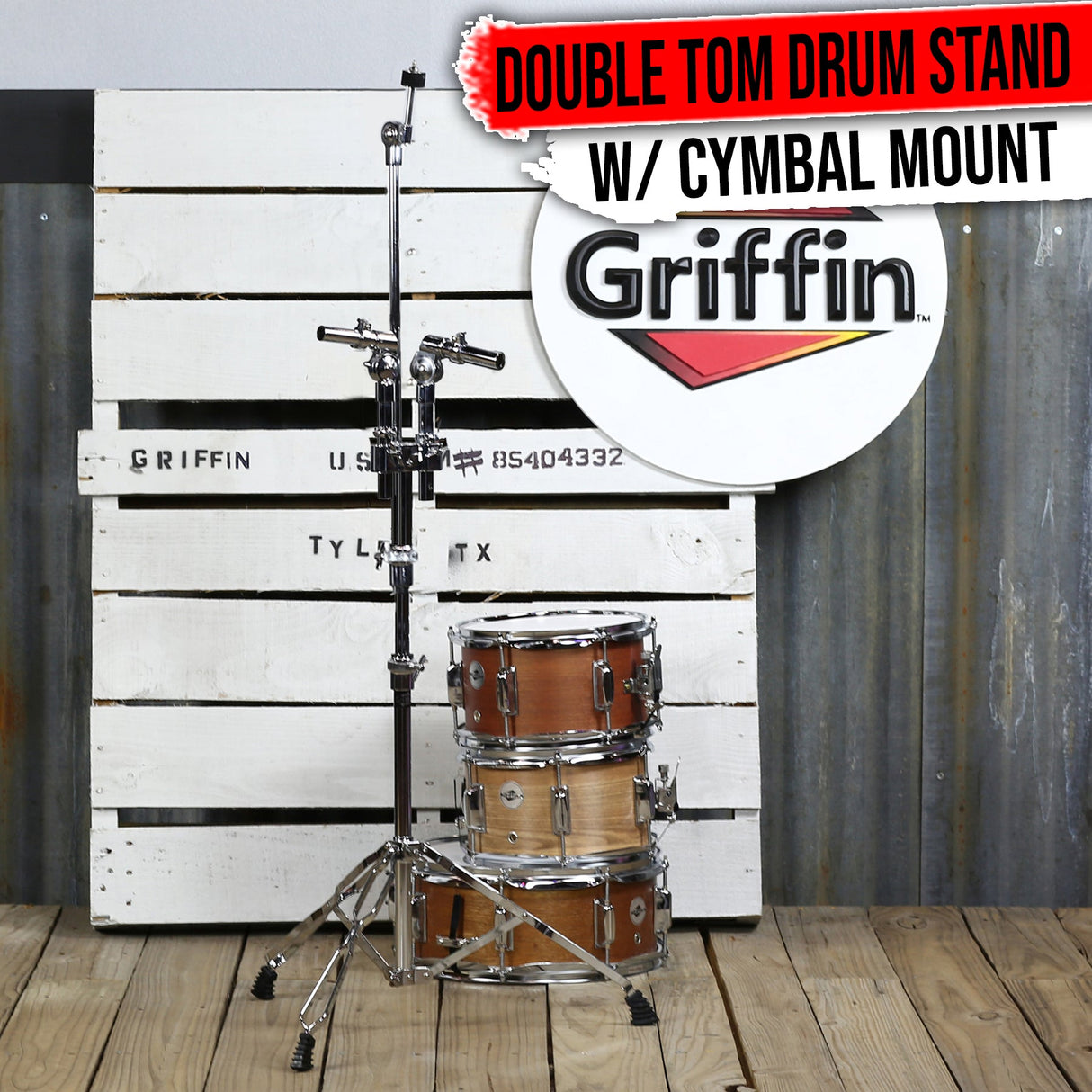 Double Tom Drum Stand with Cymbal Arm by GRIFFIN - Drummers Percussion Set Hardware Kit by GeekStands.com