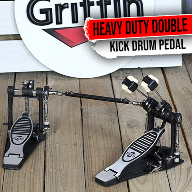 Deluxe Double Kick Drum Pedal for Bass Drum by GRIFFIN - Twin Set Foot Pedal - Quad Sided Beater by GeekStands.com