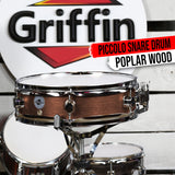 Piccolo Snare Drum 13" x 3.5" by GRIFFIN - 100% Poplar Wood Shell Hickory Finish & Coated Drum Head by GeekStands.com