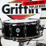 GRIFFIN Snare Drum - Poplar Wood Shell 14" x 5.5" with Black PVC & Coated Head - Acoustic Marching by GeekStands.com