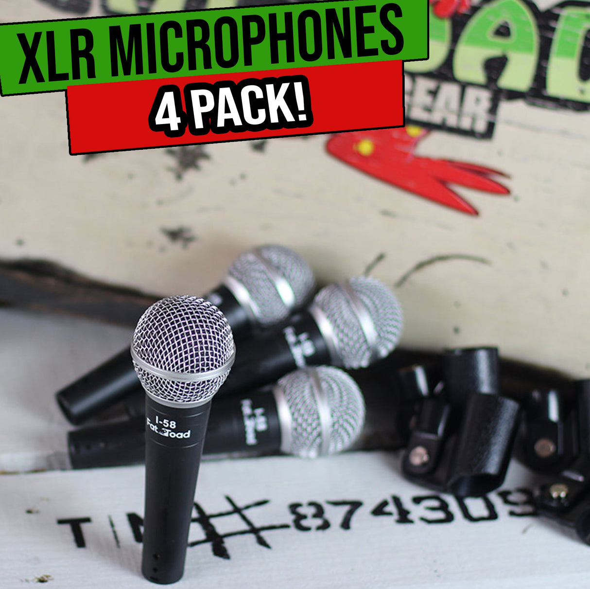 Cardioid Microphones with Clips (4 Pack) by FAT TOAD - Vocal Handheld, Wired Unidirectional Mic by GeekStands.com