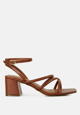 right pose faux leather block heel sandals by London Rag