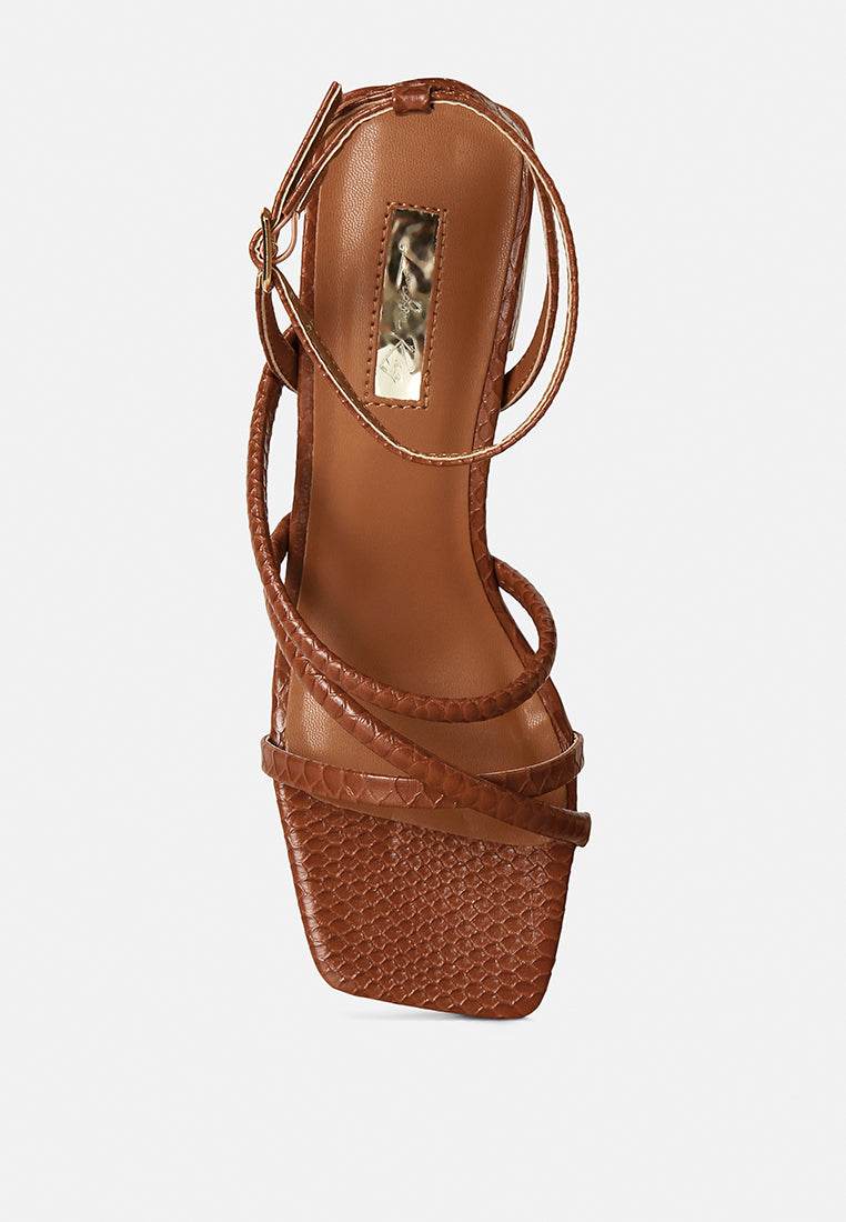 right pose faux leather block heel sandals by London Rag