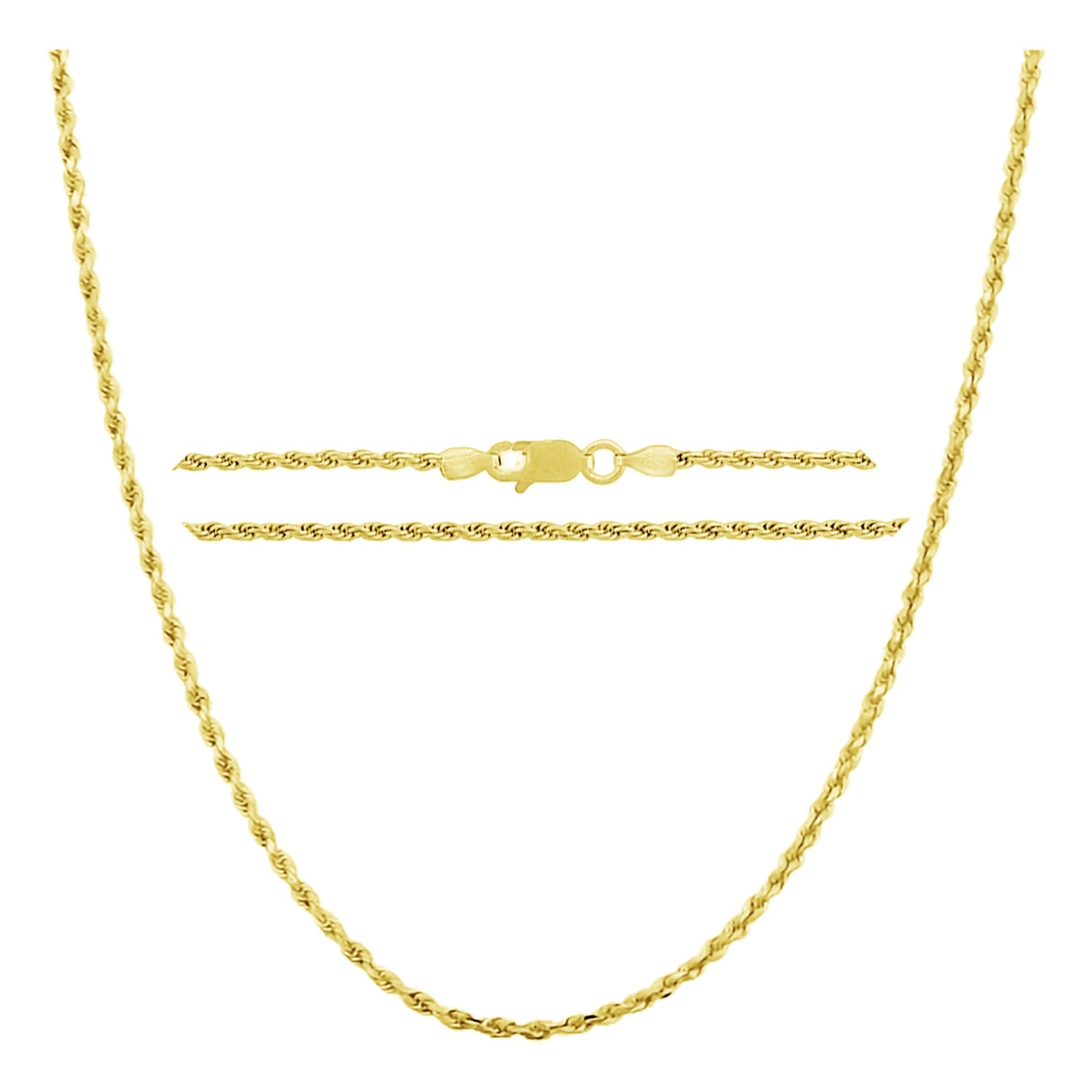 Donatello Gian, Chain Necklace, 14K Yellow Gold Diamond Cut Rope Chain Necklace, Unisex Chain, Italian Made 14K Gold, 1.5MM 16-24 Inch by Donatello Gian