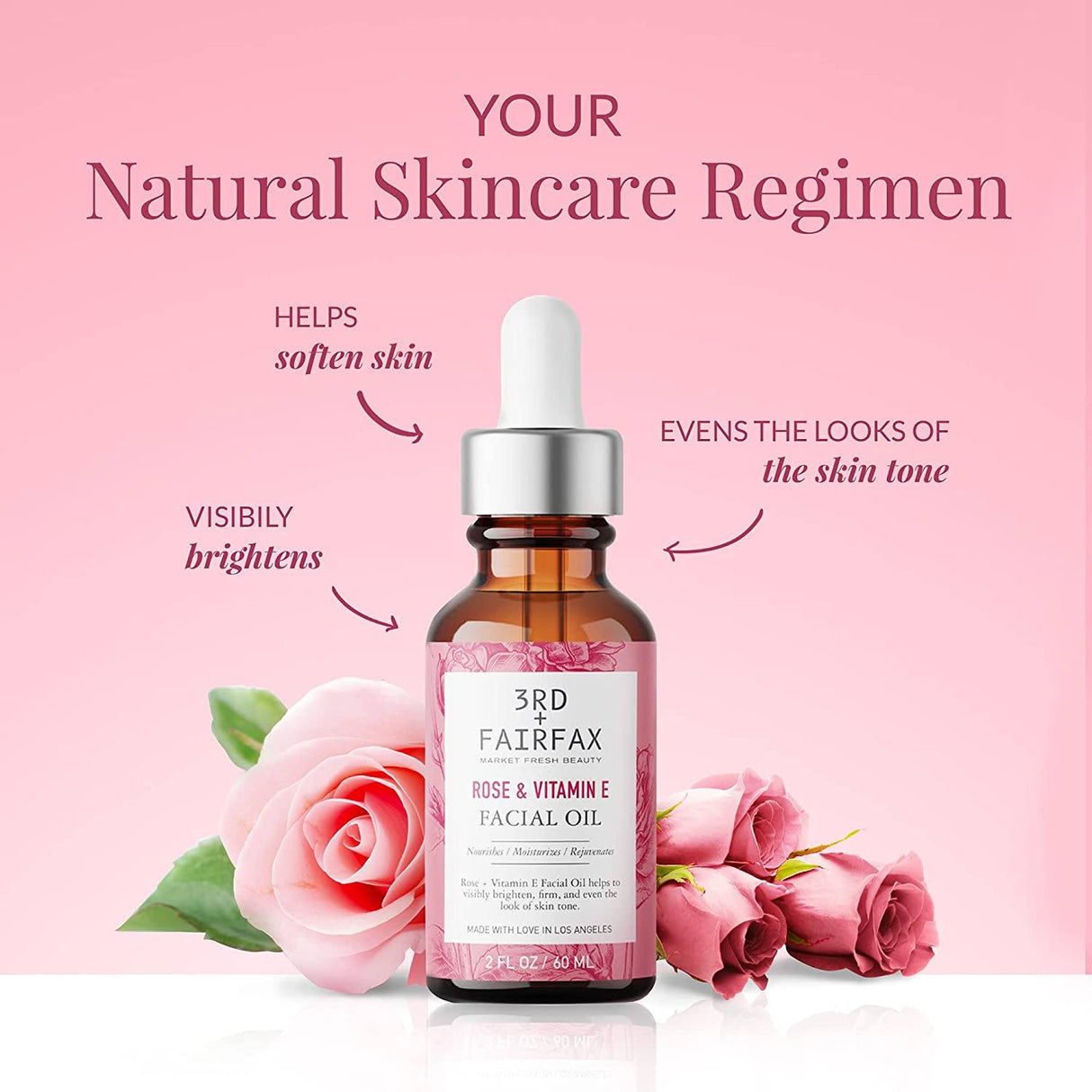 Rose & Vitamin E Facial Oil by 3rd + Fairfax Beauty, 2oz by  Los Angeles Brands