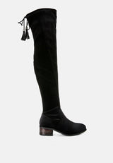 rumple velvet over the knee clear heel boots by London Rag