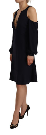 Black Long Sleeves Open Shoulder A-line Dress by Faz