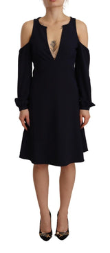 Black Long Sleeves Open Shoulder A-line Dress by Faz