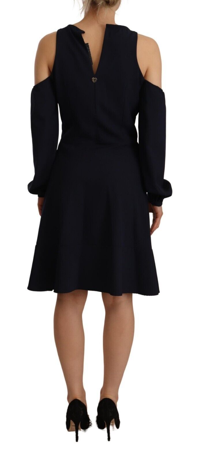 Black Long Sleeves Open Shoulder A-line Dress by Faz