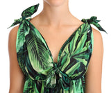 Green Leaves Print Cotton Flared Mini Dress by Faz