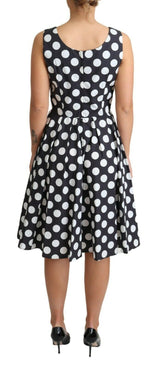 Black Polka Dotted Cotton A-Line Dress by Faz