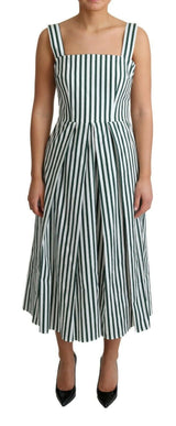 Green Striped Cotton A-Line Dress by Faz